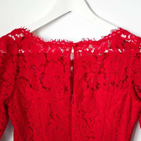 ELIZA J Red Lace Dress 3/4 Sleeves - Size 2P - Picture 5 of 12